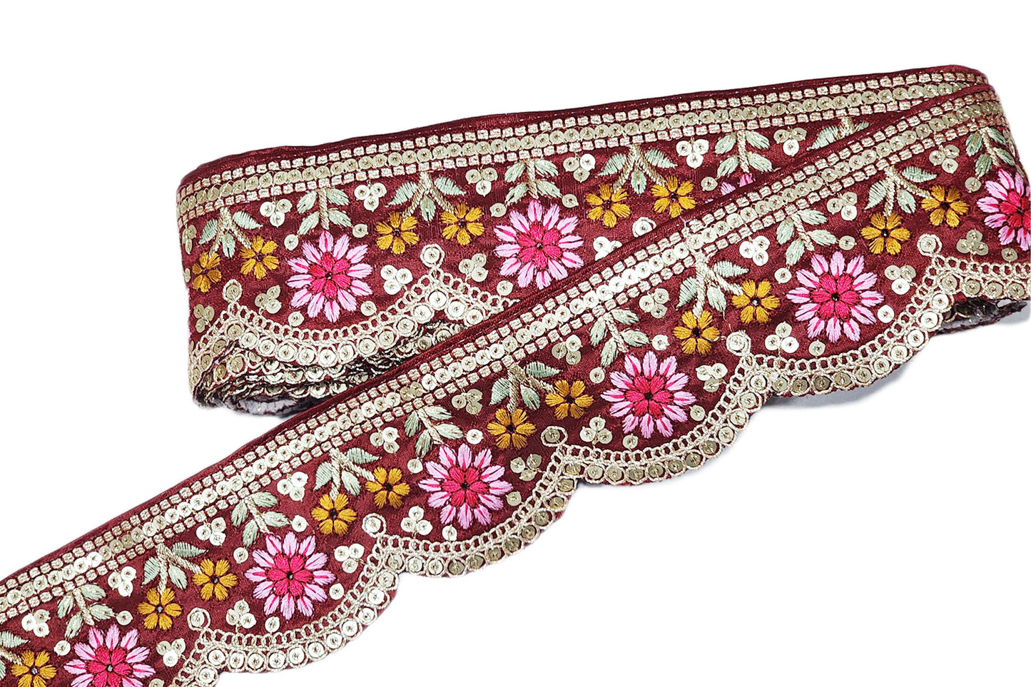 Flower Design Thread Work Scallop Lace Border