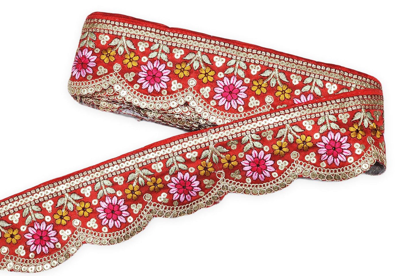 Flower Design Thread Work Scallop Lace Border