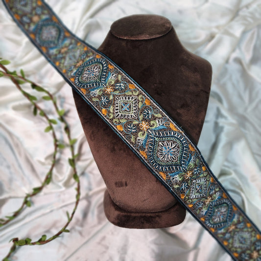 Blue Black Multicolor Threadwork Lace