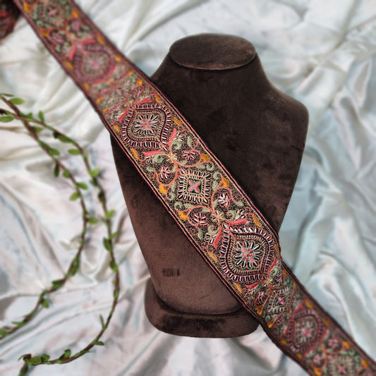 Multicolor Threadwork Border on Black Base