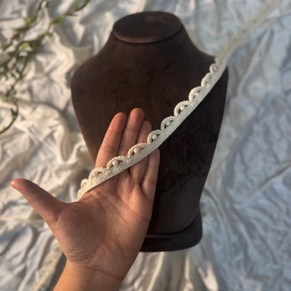 Off White color Pearl work Cutwork Lace