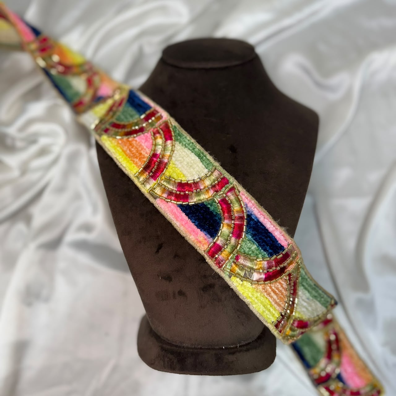 Multicolor Beaded Embroidered With thread work Lace