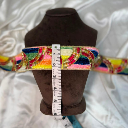 Multicolor Beaded Embroidered With thread work Lace