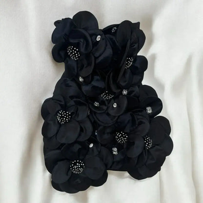Black color Flower Patch with Crystal work in centre