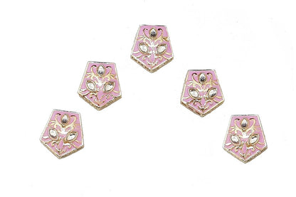 Pentagon Shape Kundan Mina Buttons Pack of 5 Pieces