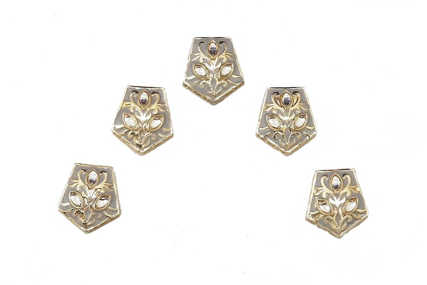 Pentagon Shape Kundan Mina Buttons Pack of 5 Pieces