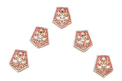 Pentagon Shape Kundan Mina Buttons Pack of 5 Pieces