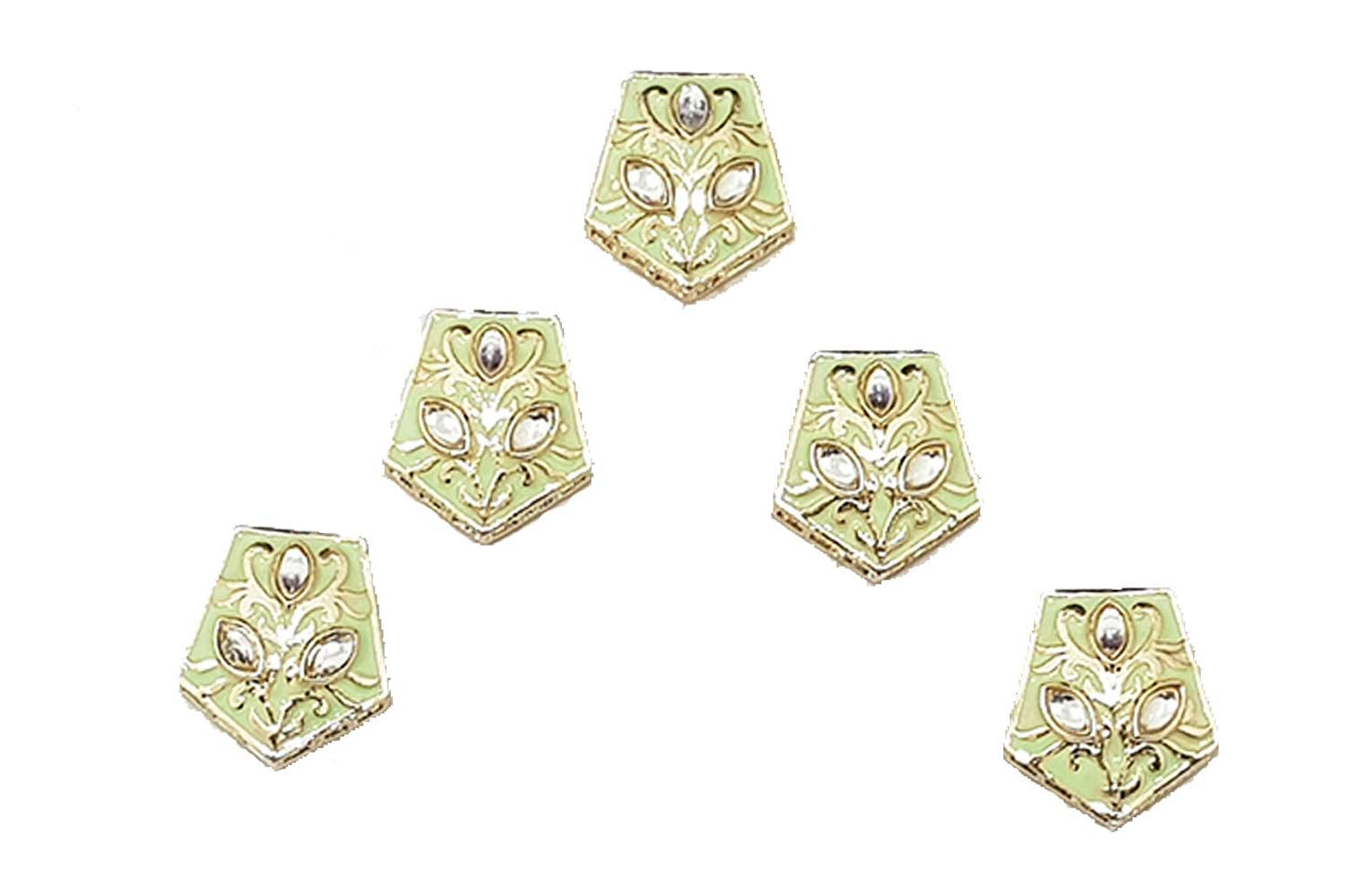 Pentagon Shape Kundan Mina Buttons Pack of 5 Pieces