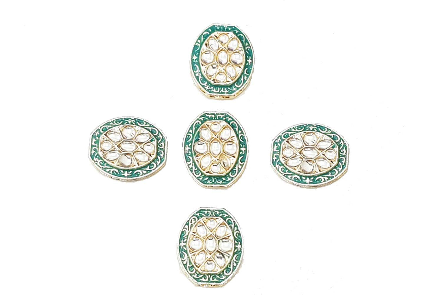 Oval Shape Kundan Mina Buttons Pack of 5 Pieces