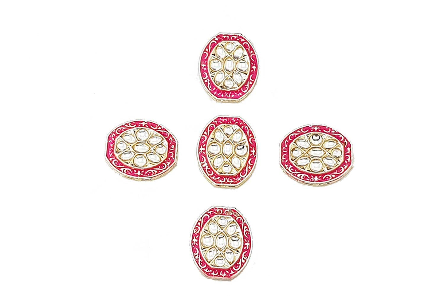 Oval Shape Kundan Mina Buttons Pack of 5 Pieces