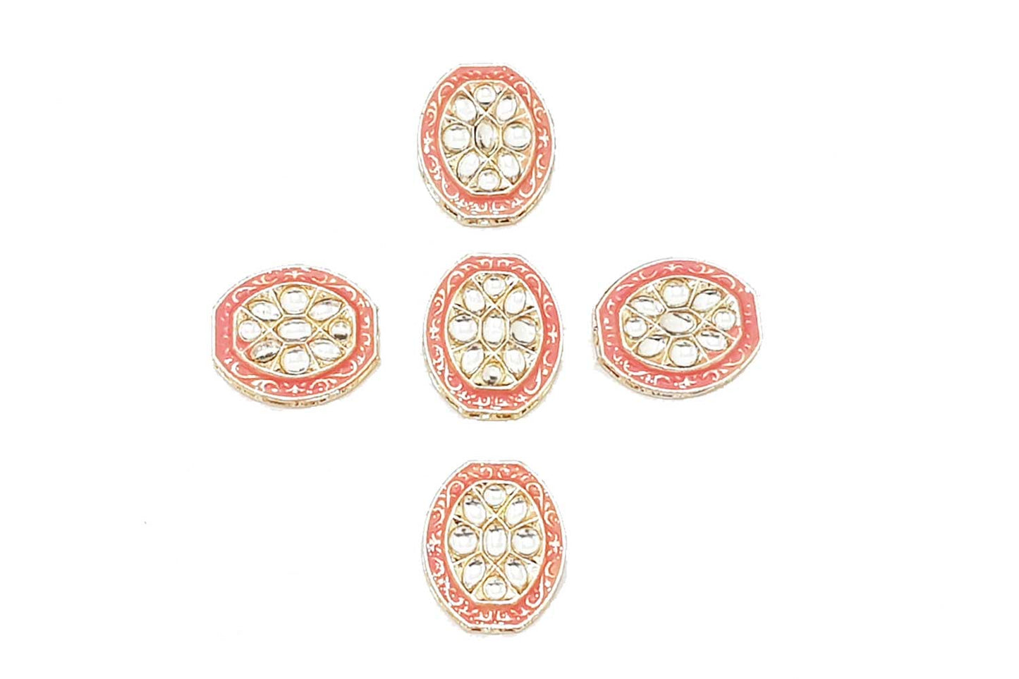 Oval Shape Kundan Mina Buttons Pack of 5 Pieces