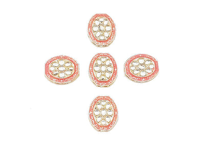 Oval Shape Kundan Mina Buttons Pack of 5 Pieces
