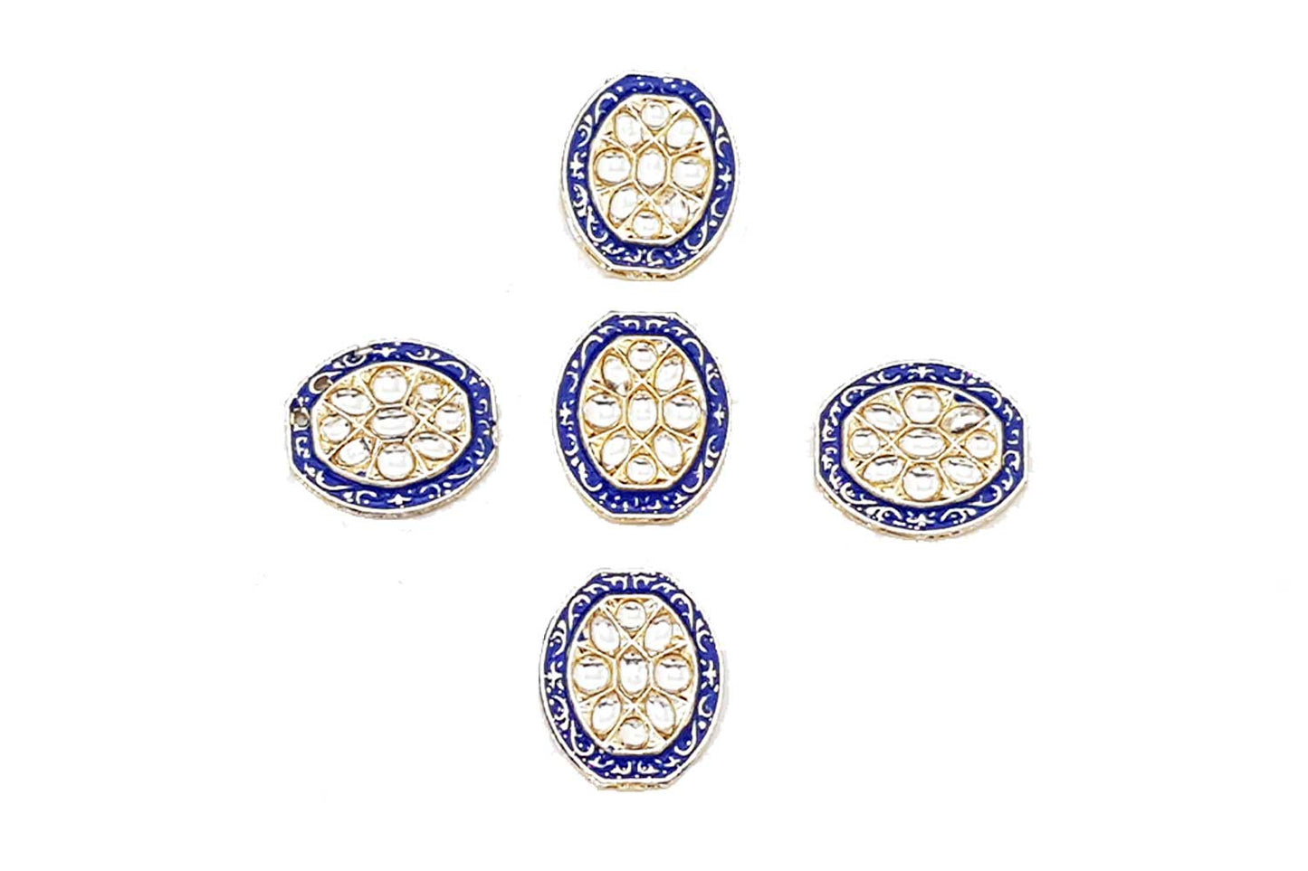 Oval Shape Kundan Mina Buttons Pack of 5 Pieces