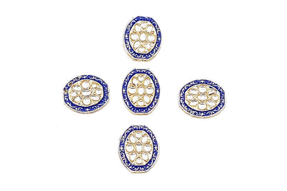Oval Shape Kundan Mina Buttons Pack of 5 Pieces