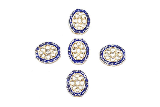 Oval Shape Kundan Mina Buttons Pack of 5 Pieces