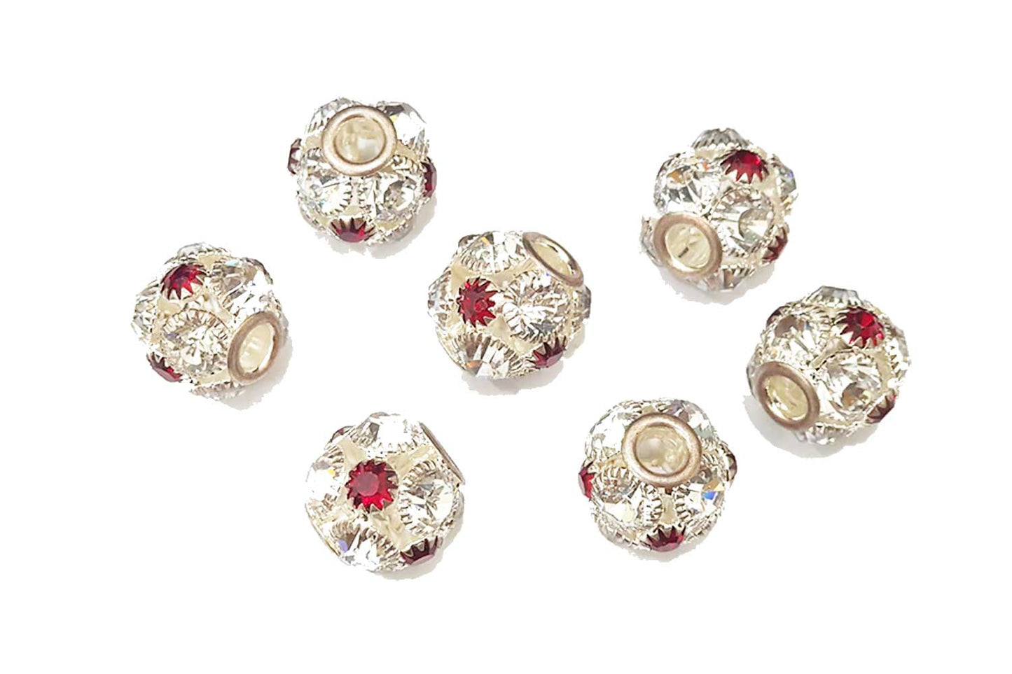 Red Silver Round Shape Ladies Buttons Metal Loop /Zircon Balls