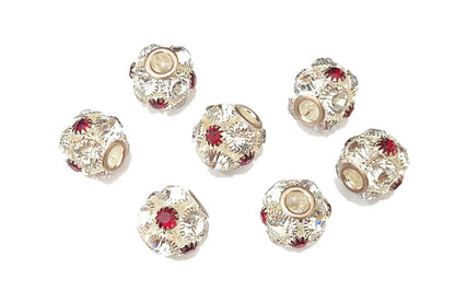 Red Silver Round Shape Ladies Buttons Metal Loop /Zircon Balls