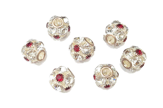 Red Silver Round Shape Ladies Buttons Metal Loop /Zircon Balls