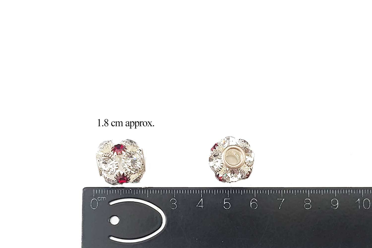 Red Silver Round Shape Ladies Buttons Metal Loop /Zircon Balls