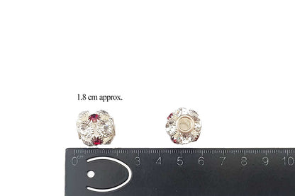 Red Silver Round Shape Ladies Buttons Metal Loop /Zircon Balls