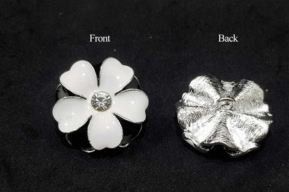 Set of 3 Pcs White Black Color Flower Shape Metal Fancy Buttons