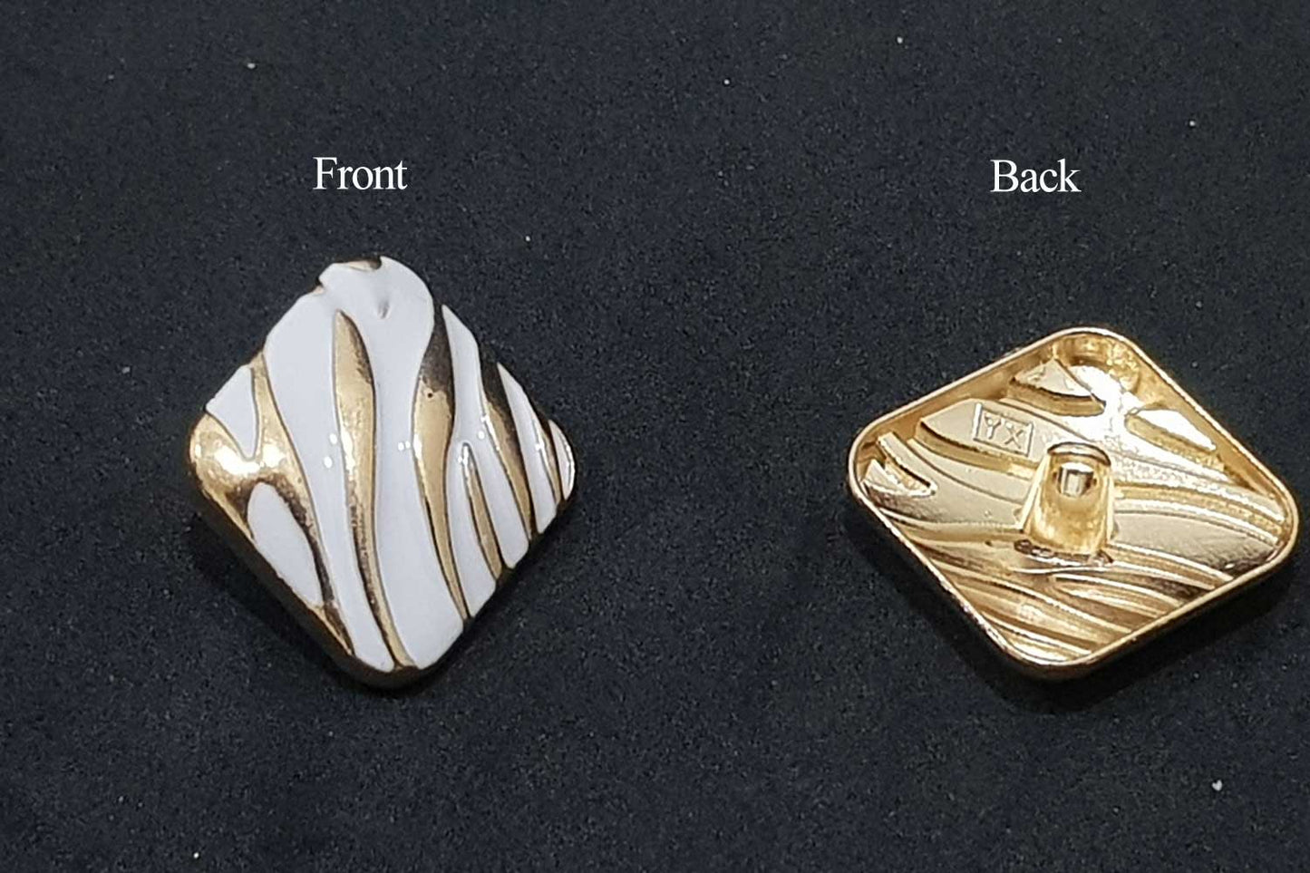 White Golden Rhombus Shape Metal Ladies Buttons Pack of 3 Pcs