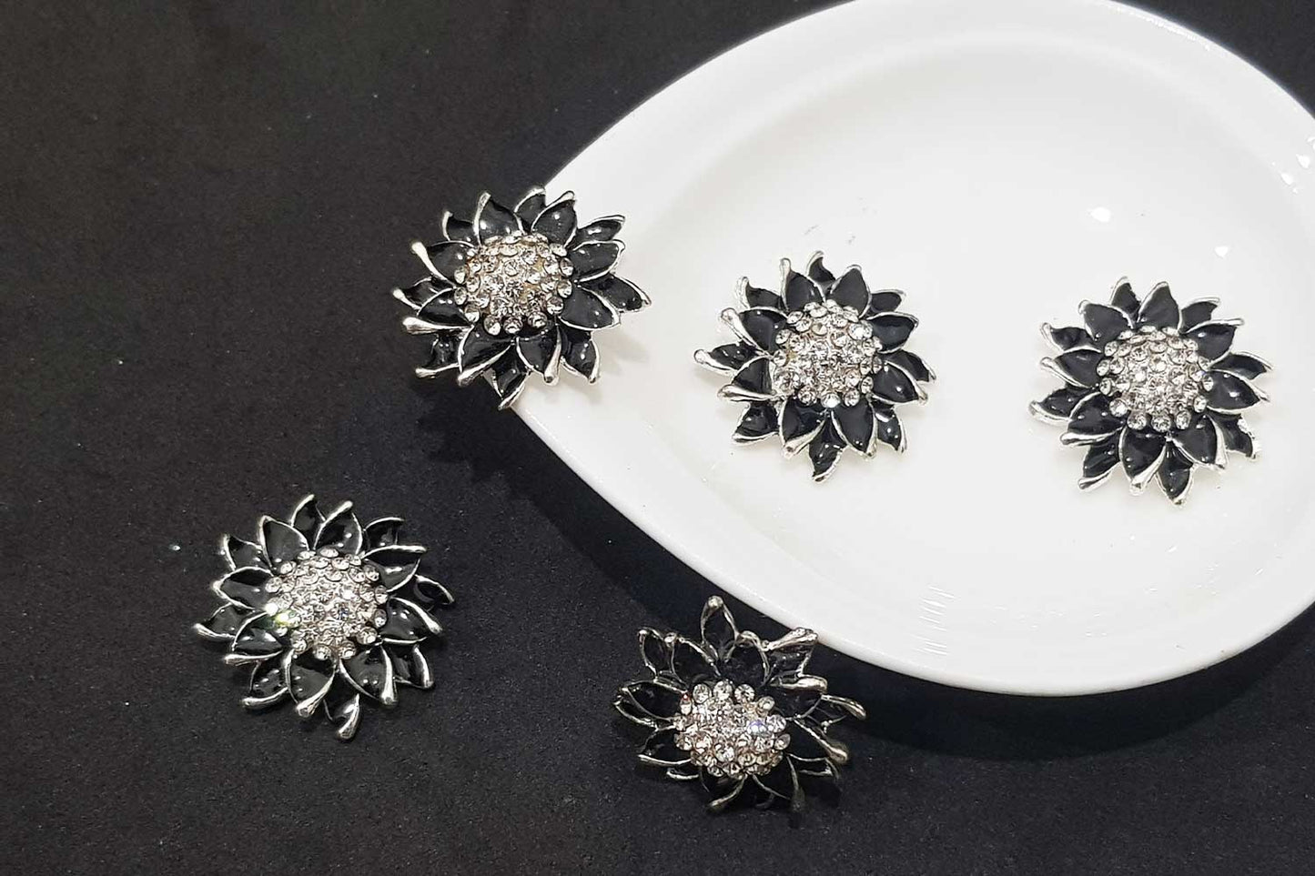 Black Flower Shape Fancy Designer Buttons Pack of 5 Pcs