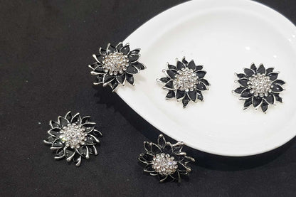 Black Flower Shape Fancy Designer Buttons Pack of 5 Pcs