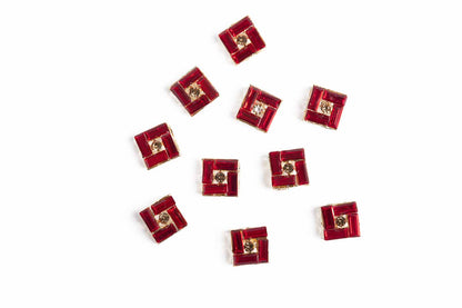 Red color Square Shape Rhinestone Small Size Button