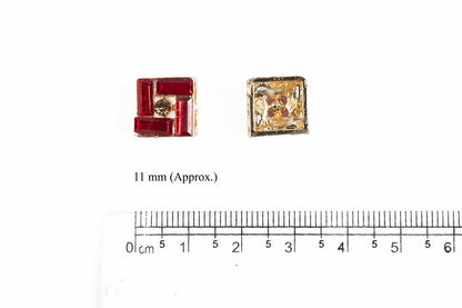 Red color Square Shape Rhinestone Small Size Button
