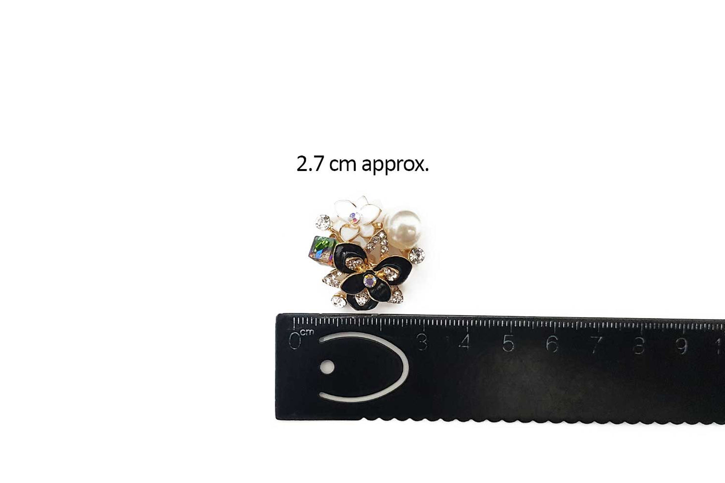 Black Flower Fancy Pearls and Stonework Buttons Pack of 2 Pcs