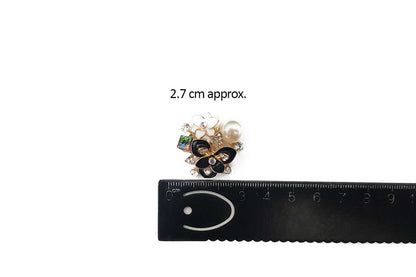 Black Flower Fancy Pearls and Stonework Buttons Pack of 2 Pcs
