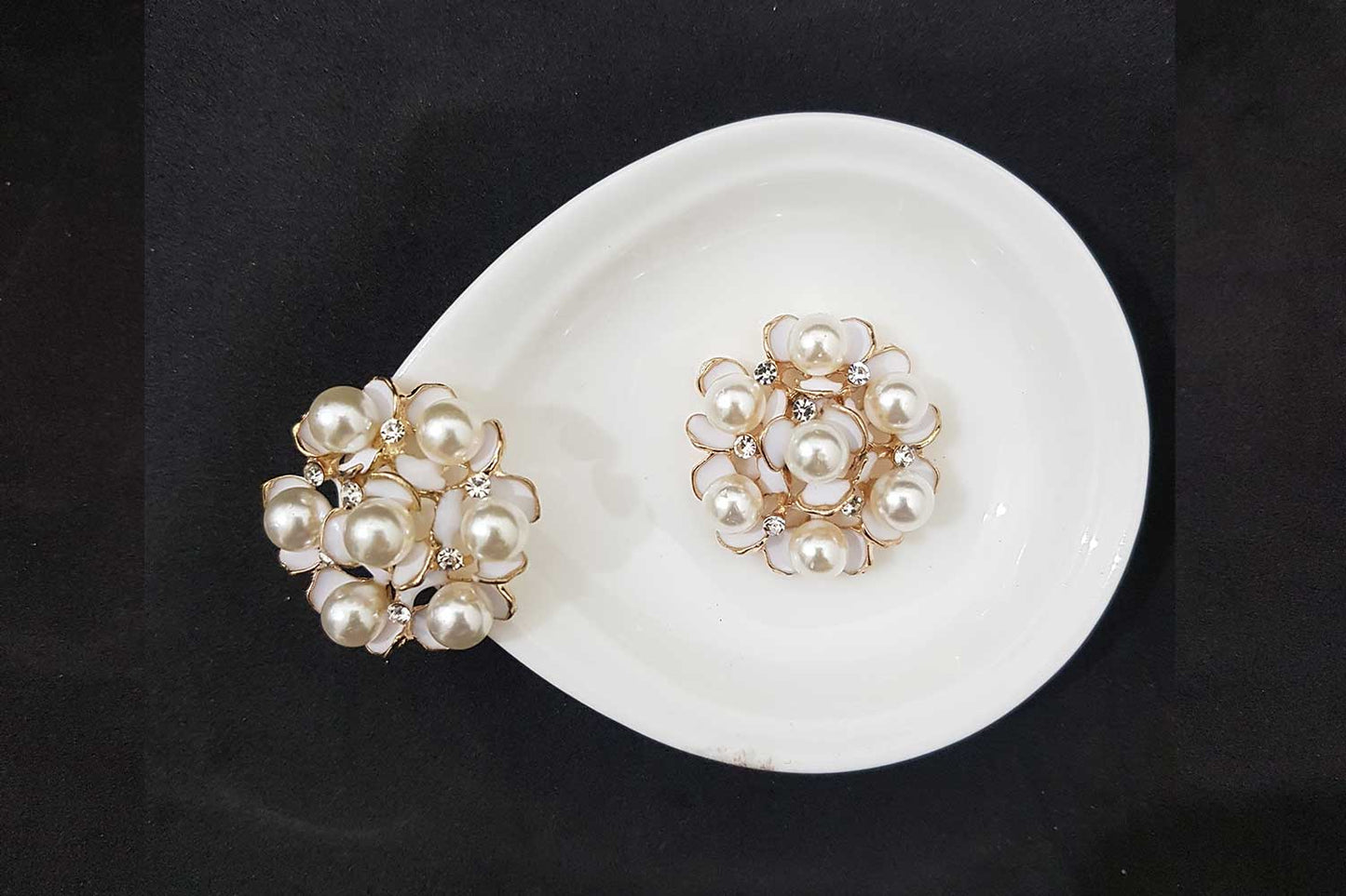 White Color Pearl work Flower Design Buttons Package of 2 Pcs