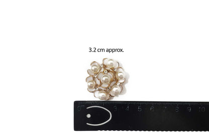 White Color Pearl work Flower Design Buttons Package of 2 Pcs