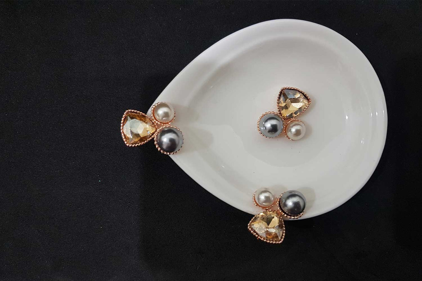 Golden Color Rhinestone and Pearl Work Designer Fancy Button 3 Pieces