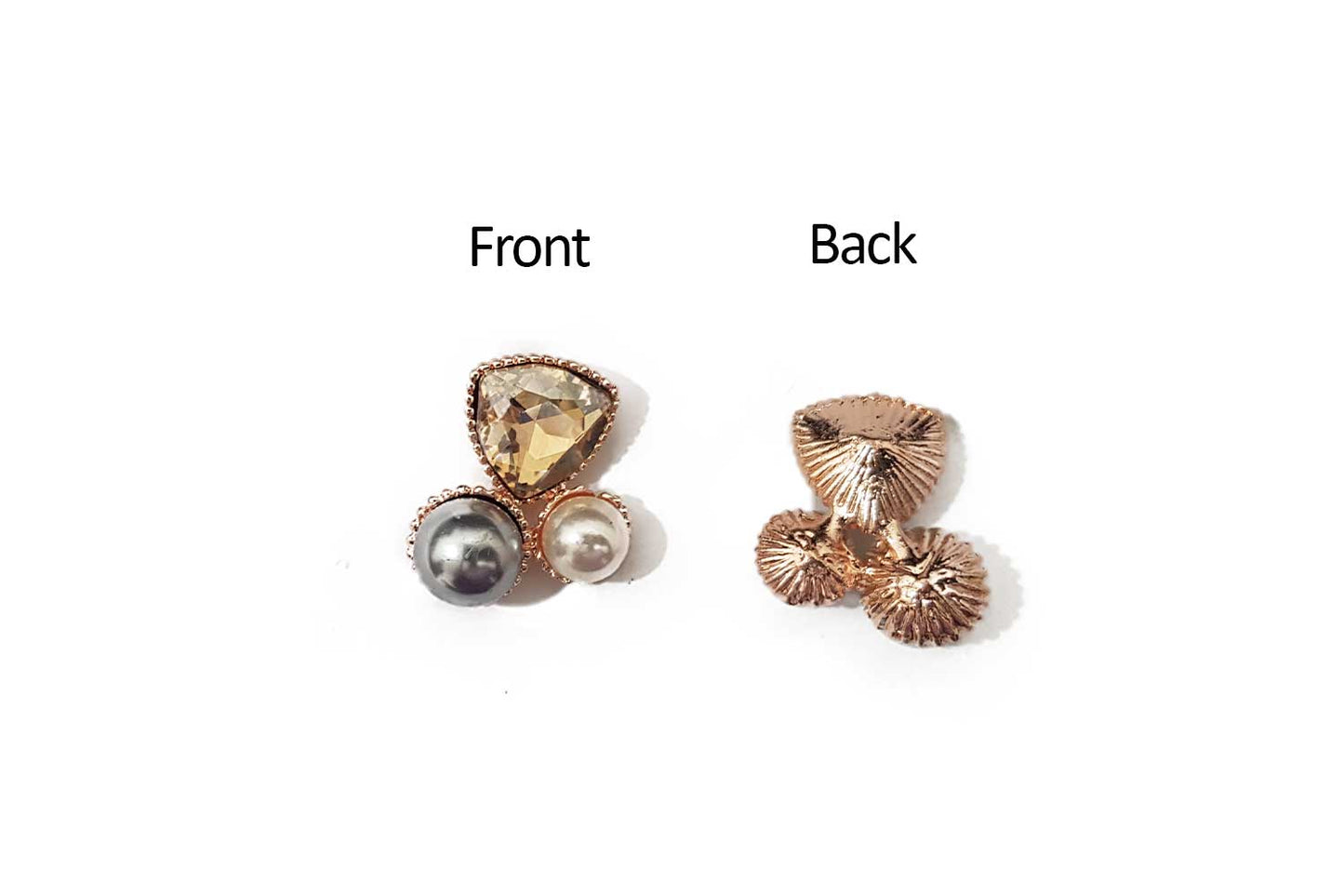 Golden Color Rhinestone and Pearl Work Designer Fancy Button 3 Pieces