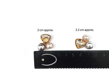 Golden Color Rhinestone and Pearl Work Designer Fancy Button 3 Pieces