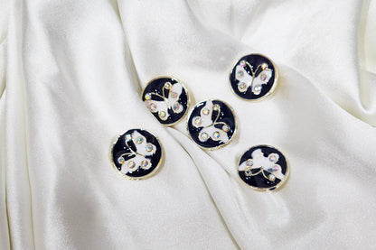 Round Shape Butterfly Print Buttons 5 Pieces