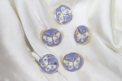 Round Shape Butterfly Print Buttons 5 Pieces