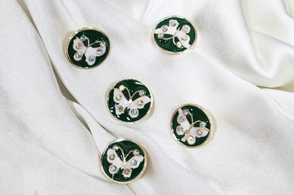 Round Shape Butterfly Print Buttons 5 Pieces