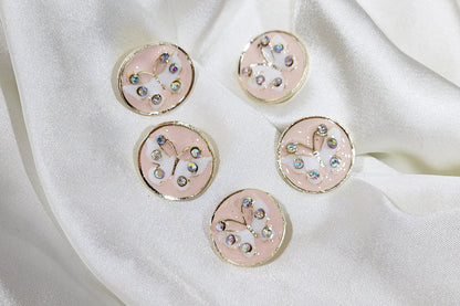 Round Shape Butterfly Print Buttons 5 Pieces