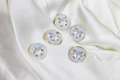 Round Shape Butterfly Print Buttons 5 Pieces