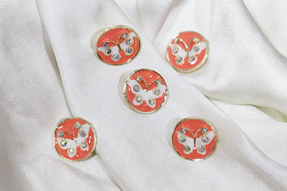 Round Shape Butterfly Print Buttons 5 Pieces