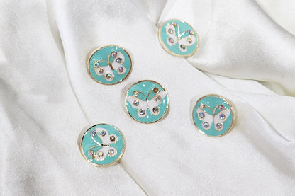 Round Shape Butterfly Print Buttons 5 Pieces