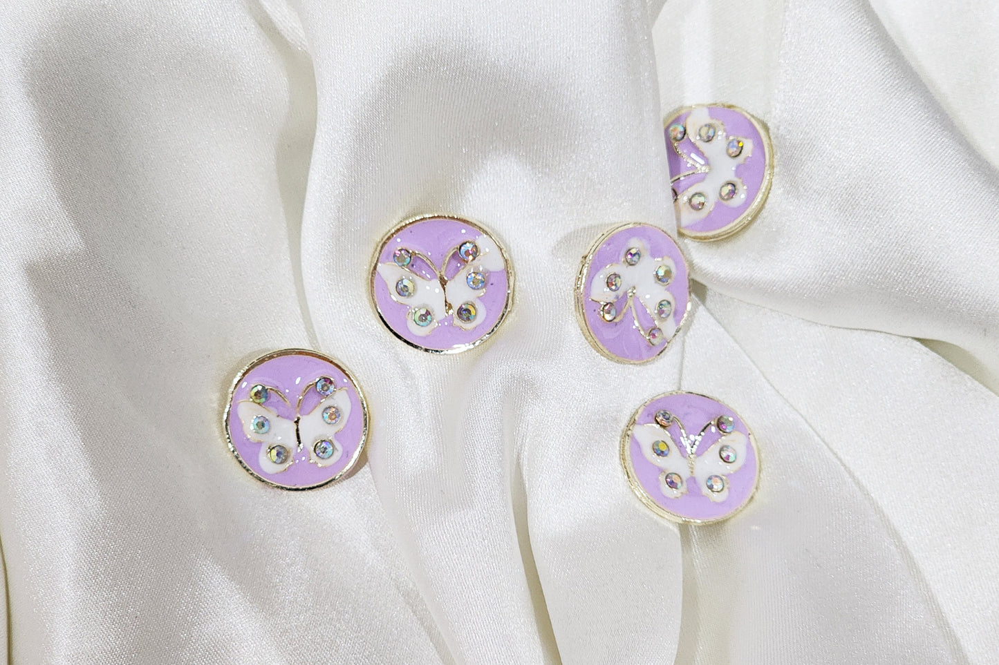 Round Shape Butterfly Print Buttons 5 Pieces