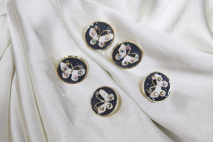 Round Shape Butterfly Print Buttons 5 Pieces