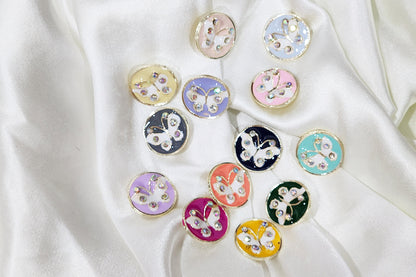 Round Shape Butterfly Print Buttons 5 Pieces