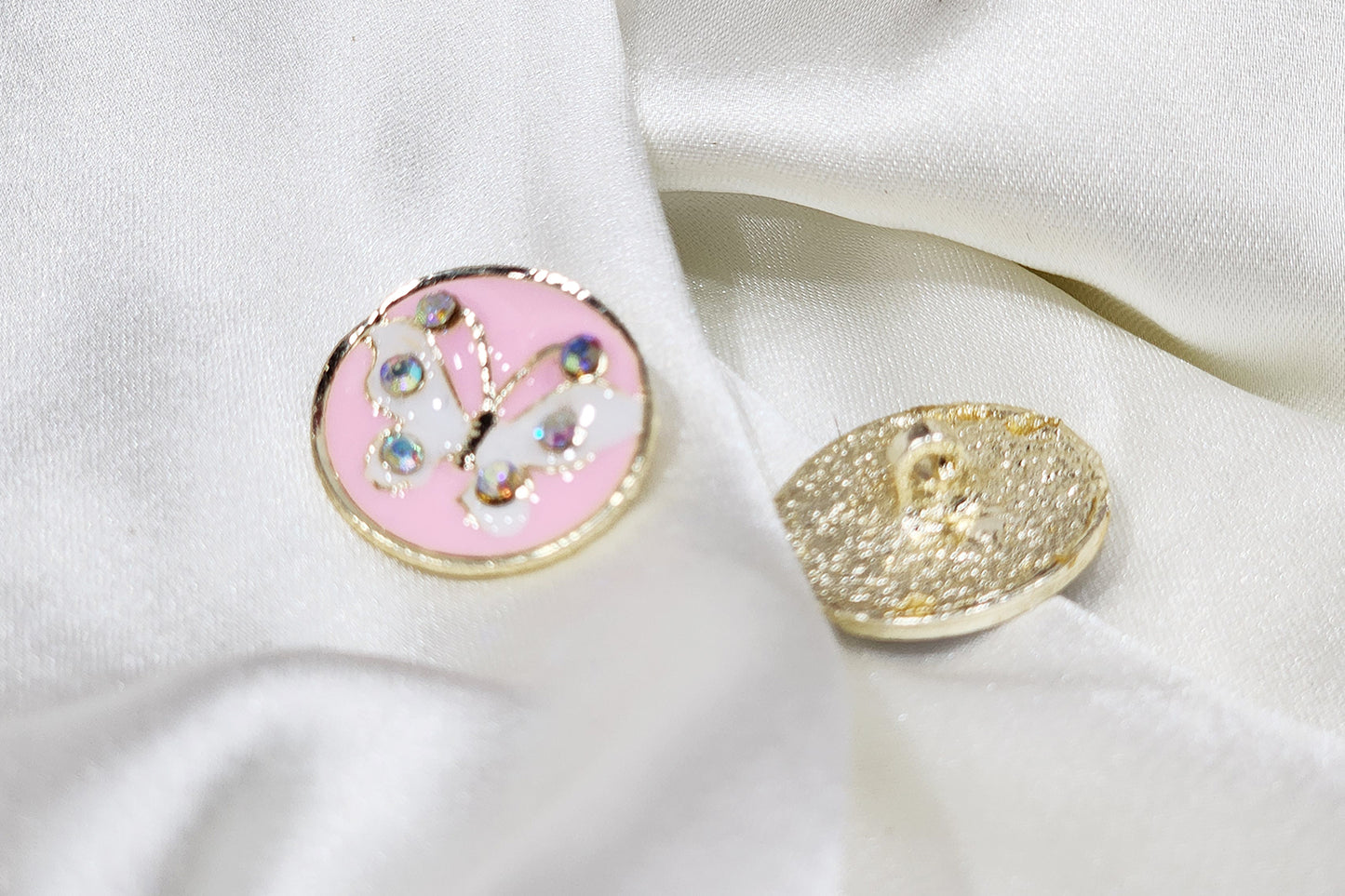 Round Shape Butterfly Print Buttons 5 Pieces