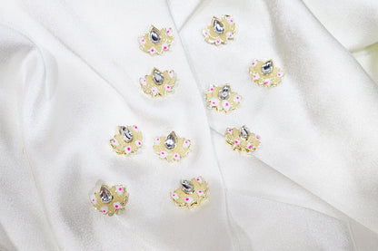 Lotus Design Kundan Buttons - Pack Of 10 pieces