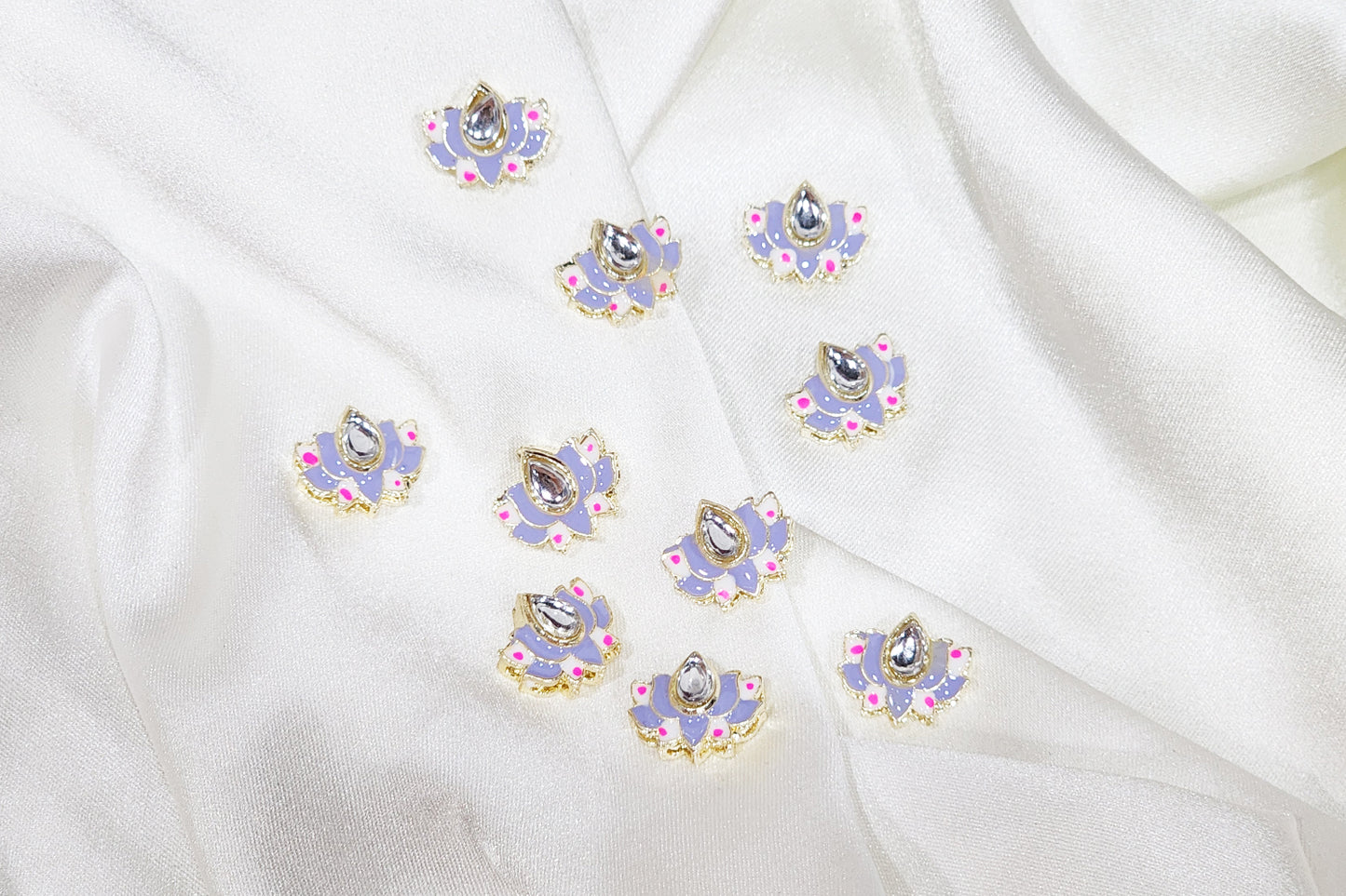 Lotus Design Kundan Buttons - Pack Of 10 pieces